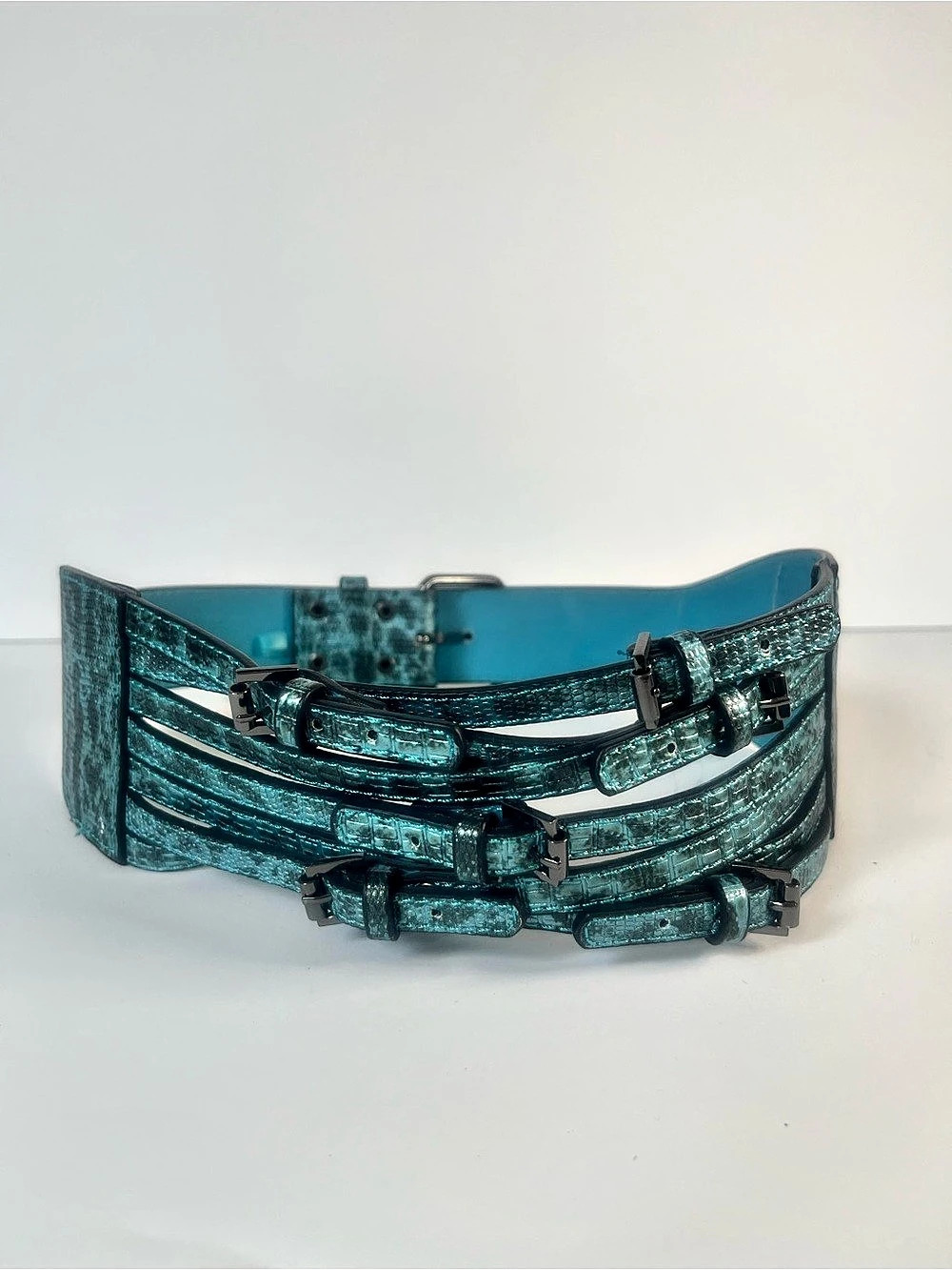 BCBG Blue Wide Statement Belt